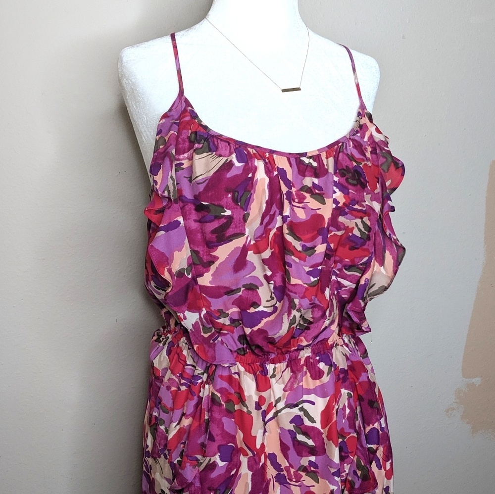 PARKER Silk Floral Watercolor Print Ruffles Dress